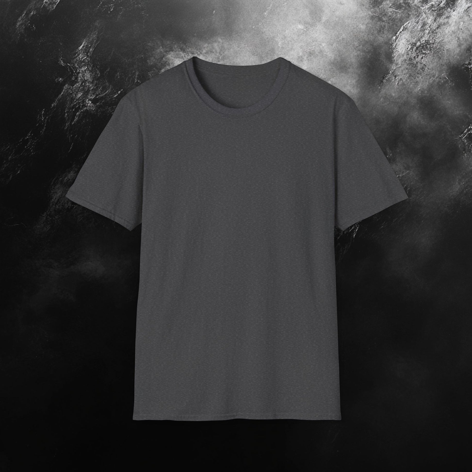 front side of grey  t-shirt featuring a muscular winged figure with a red moon background and the phrase 'Never Quit' in bold red text, complemented by the DubBeast logo